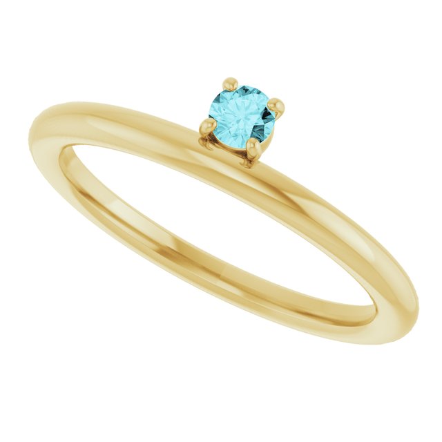 14K Yellow Gold Natural Blue Zircon Stackable Ring