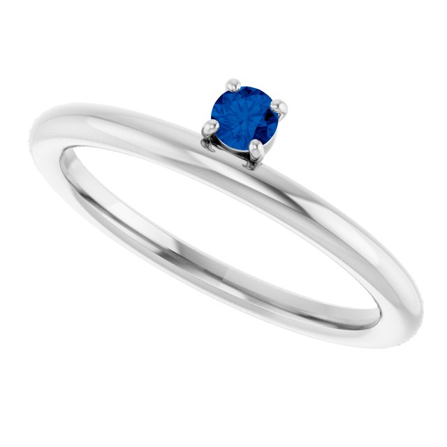 14K White Gold Natural Blue Sapphire Stackable Ring