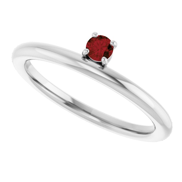14K White Gold Natural Mozambique Garnet Stackable Ring