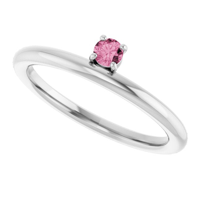 14K White Gold Natural Pink Tourmaline Stackable Ring