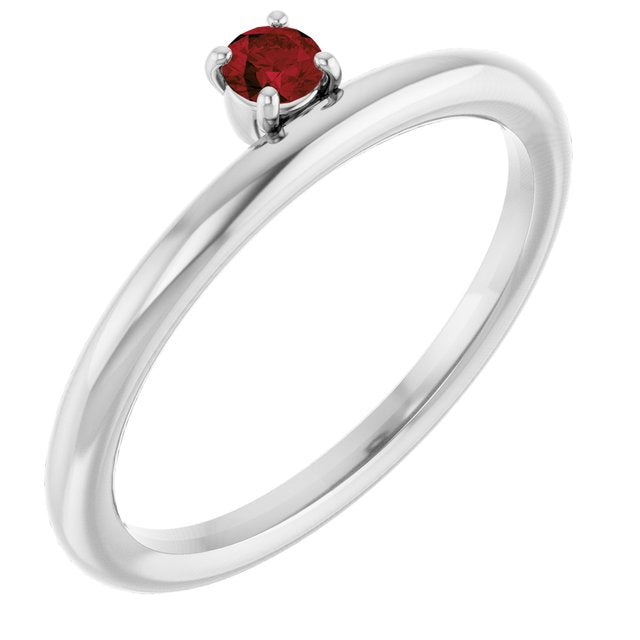 14K White Gold Natural Mozambique Garnet Stackable Ring