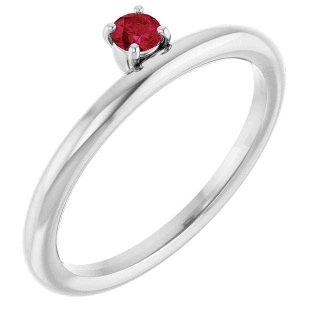 14K White Gold Natural Ruby Stackable Ring