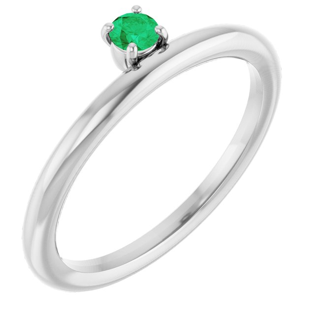 14K White Gold Natural Emerald Stackable Ring