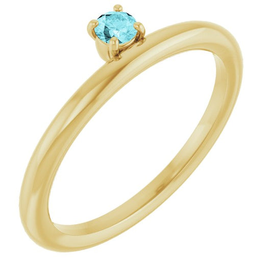 14K Yellow Gold Natural Blue Zircon Stackable Ring