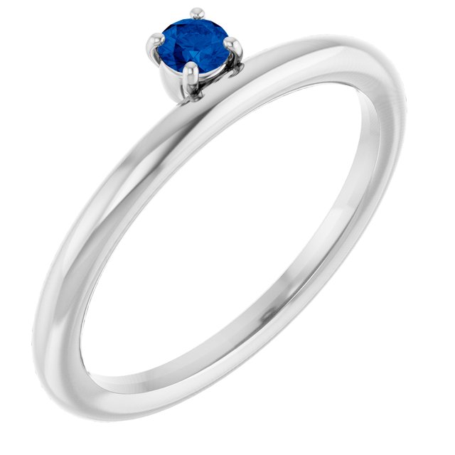 14K White Gold Natural Blue Sapphire Stackable Ring