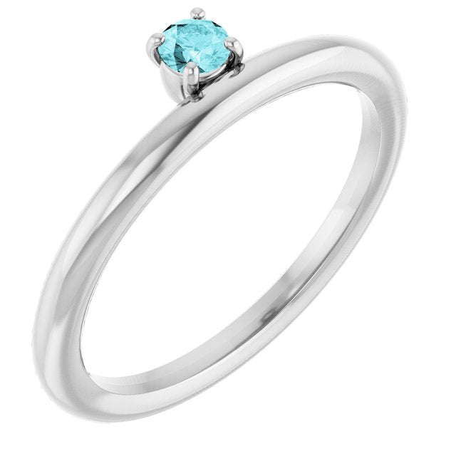 14K White Gold Natural Blue Zircon Stackable Ring