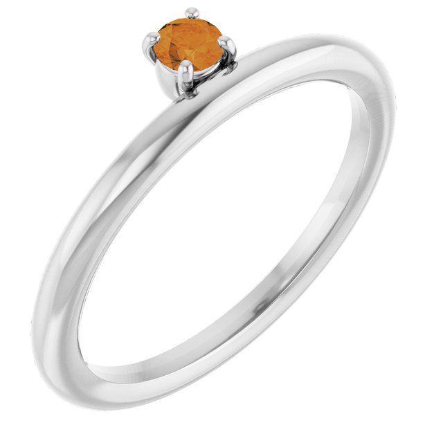 14K White Gold Natural Citrine Stackable Ring