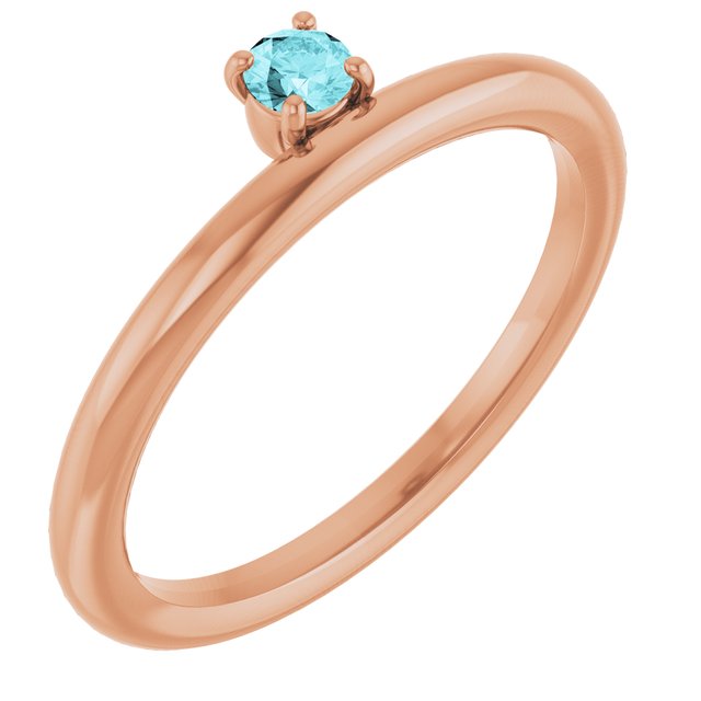 14K Rose Gold Natural Blue Zircon Stackable Ring
