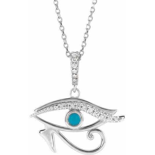 Sterling Silver Natural Turquoise & .08 CTW Natural Diamond Eye of Horus 16-18" Necklace