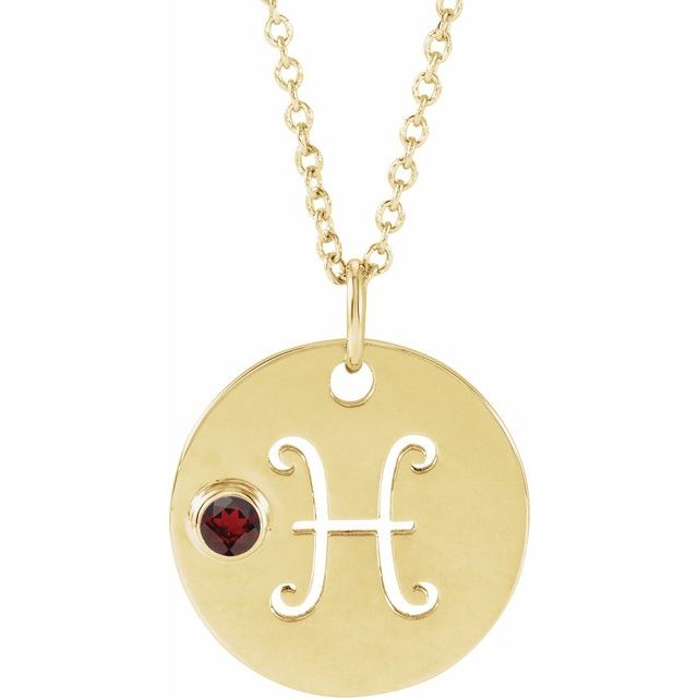 14K Yellow Gold Natural Mozambique Garnet Pisces Zodiac 16-18" Necklace