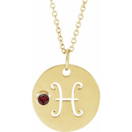 14K Yellow Gold Natural Mozambique Garnet Pisces Zodiac 16-18" Necklace