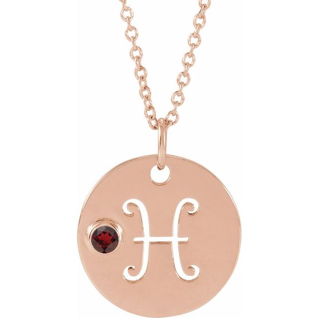 14K Rose Gold Natural Mozambique Garnet Pisces Zodiac 16-18" Necklace