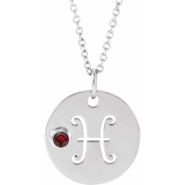 14K White Gold Natural Mozambique Garnet Pisces Zodiac 16-18" Necklace