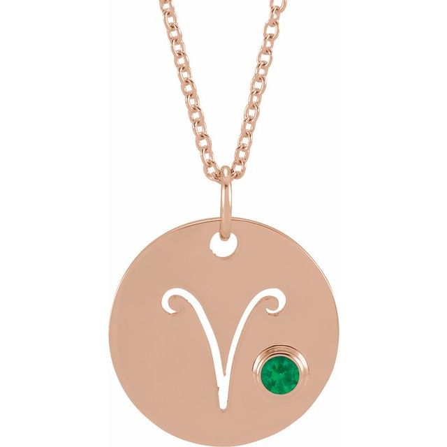 14K Rose Gold Natural Emerald Aries Zodiac 16-18" Necklace