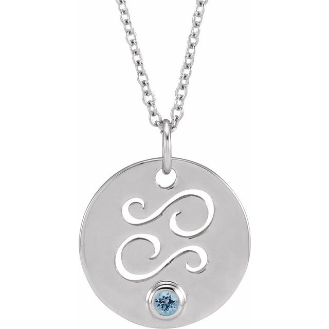 14K White Gold Natural Aquamarine Cancer Zodiac 16-18" Necklace