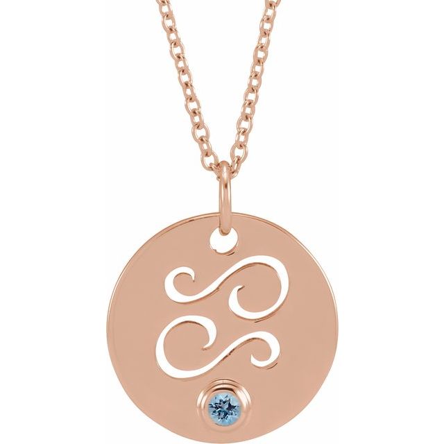 14K Rose Gold Natural Aquamarine Cancer Zodiac 16-18" Necklace