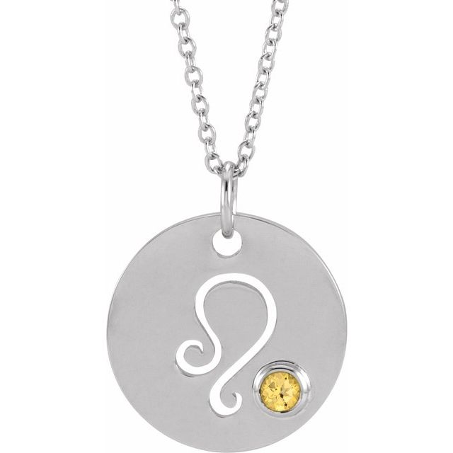 14K White Gold Natural Citrine Leo Zodiac 16-18" Necklace
