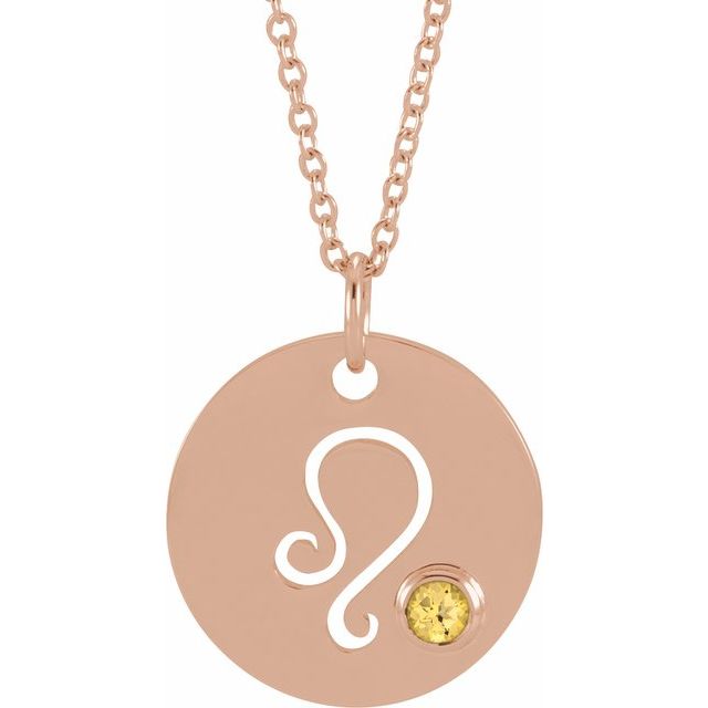 14K Rose Gold Natural Citrine Leo Zodiac 16-18" Necklace