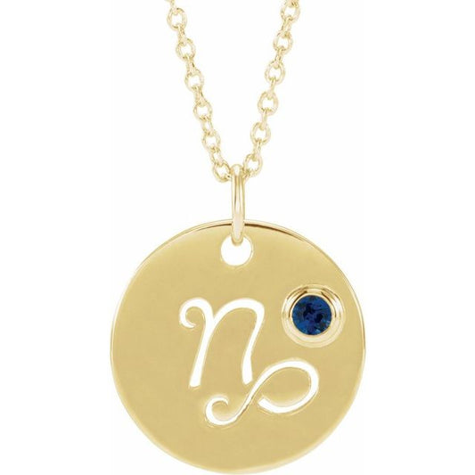 14K Yellow Gold Natural Blue Sapphire Capricorn Zodiac 16-18" Necklace