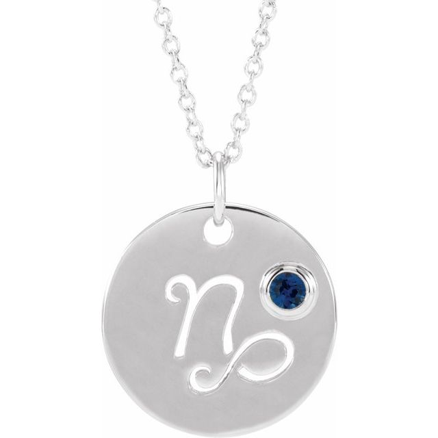 14K White Gold Natural Blue Sapphire Capricorn Zodiac 16-18" Necklace