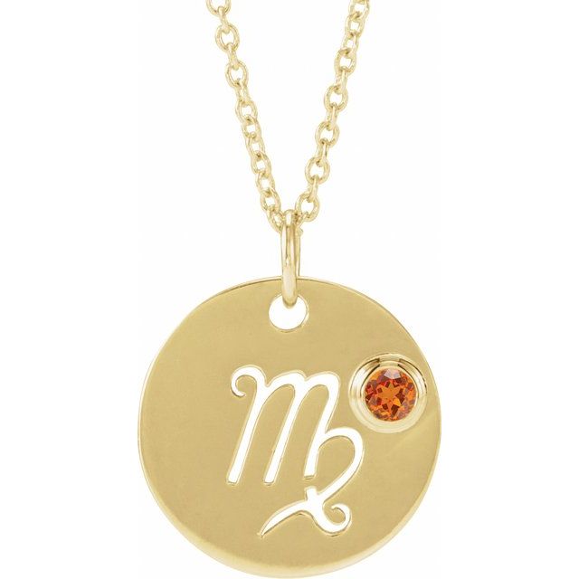 14K Yellow Gold Natural Spessartite Garnet Virgo Zodiac 16-18" Necklace