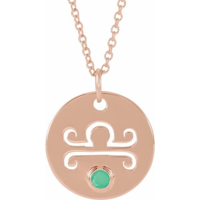 14K Rose Gold Natural Green Chrysoprase Libra Zodiac 16-18" Necklace