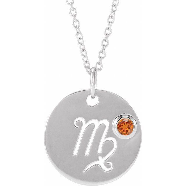 14K White Gold Natural Spessartite Garnet Virgo Zodiac 16-18" Necklace