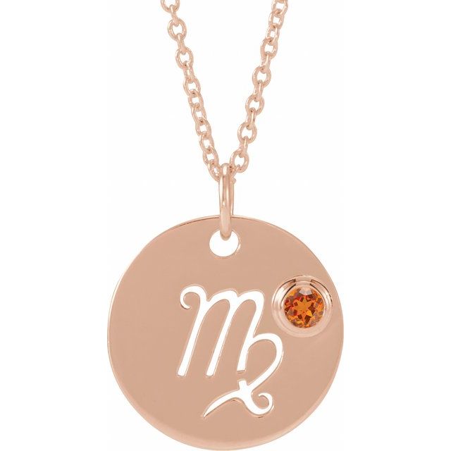 14K Rose Gold Natural Spessartite Garnet Virgo Zodiac 16-18" Necklace