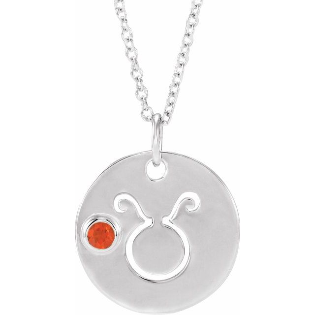 14K White Gold Natural Mexican Fire Opal Taurus Zodiac 16-18" Necklace