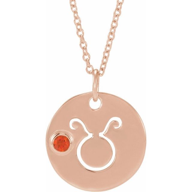 14K Rose Gold Natural Mexican Fire Opal Taurus Zodiac 16-18" Necklace