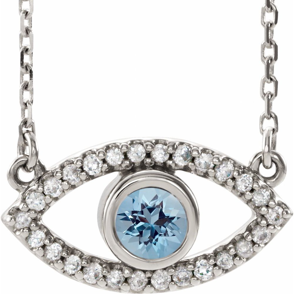 Sterling Silver Aquamarine & White Sapphire Evil Eye Necklace