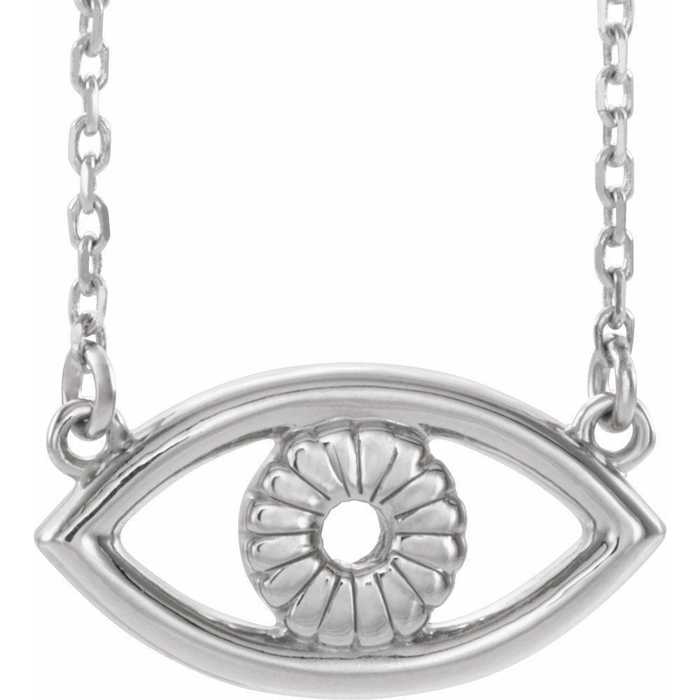 Sterling Silver Evil Eye Necklace - 18" Protective Pendant with Cable Chain