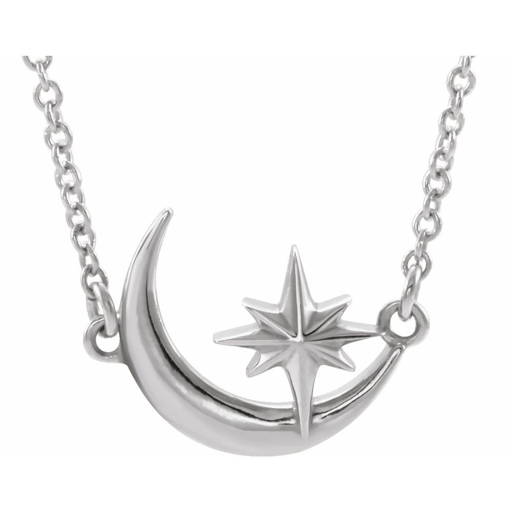 Crescent Moon & Star Necklace in 14K Solid Gold