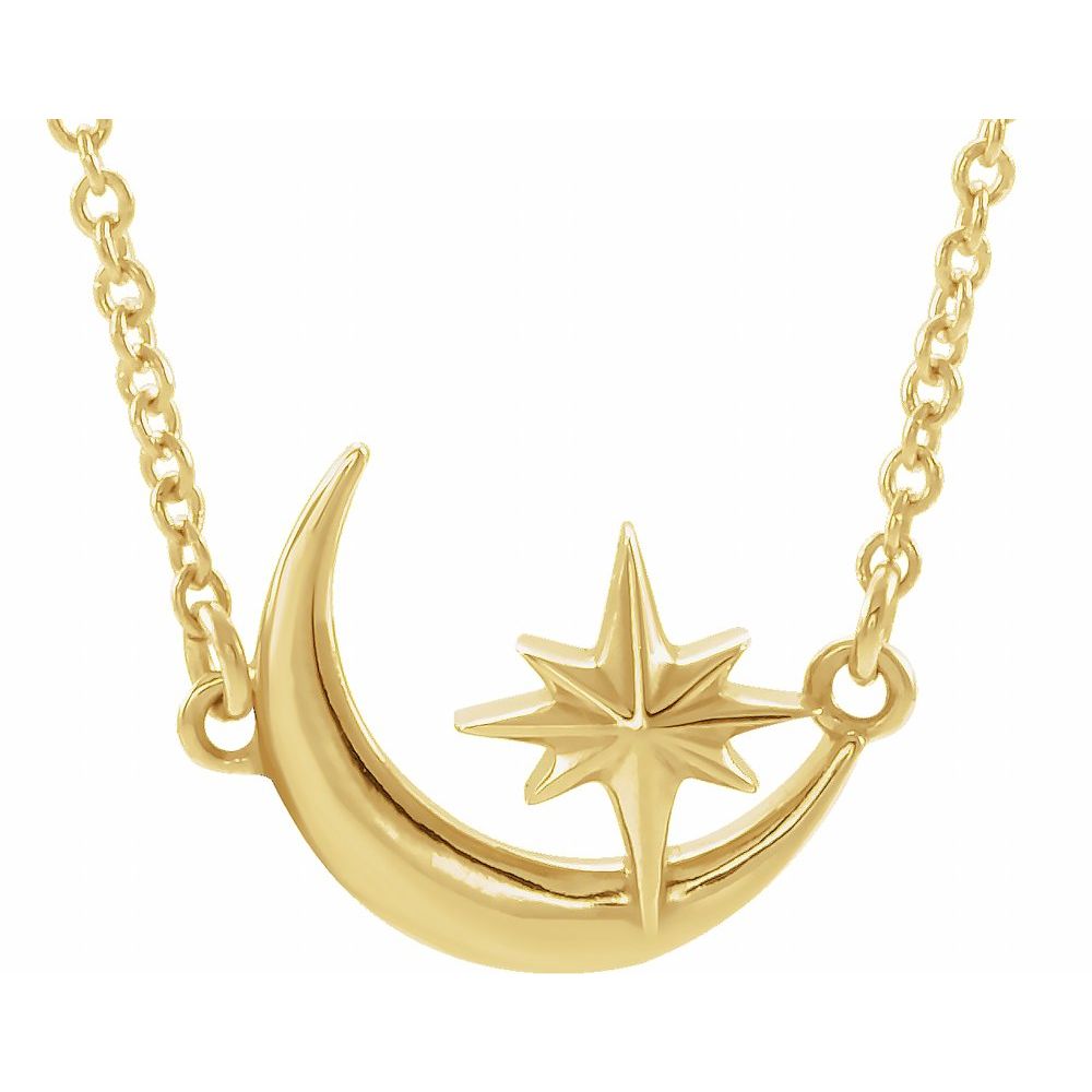 Crescent Moon & Star Necklace in 14K Solid Gold