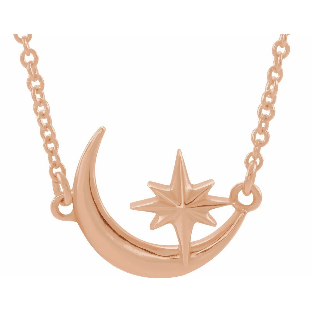 Crescent Moon & Star Necklace in 14K Solid Gold