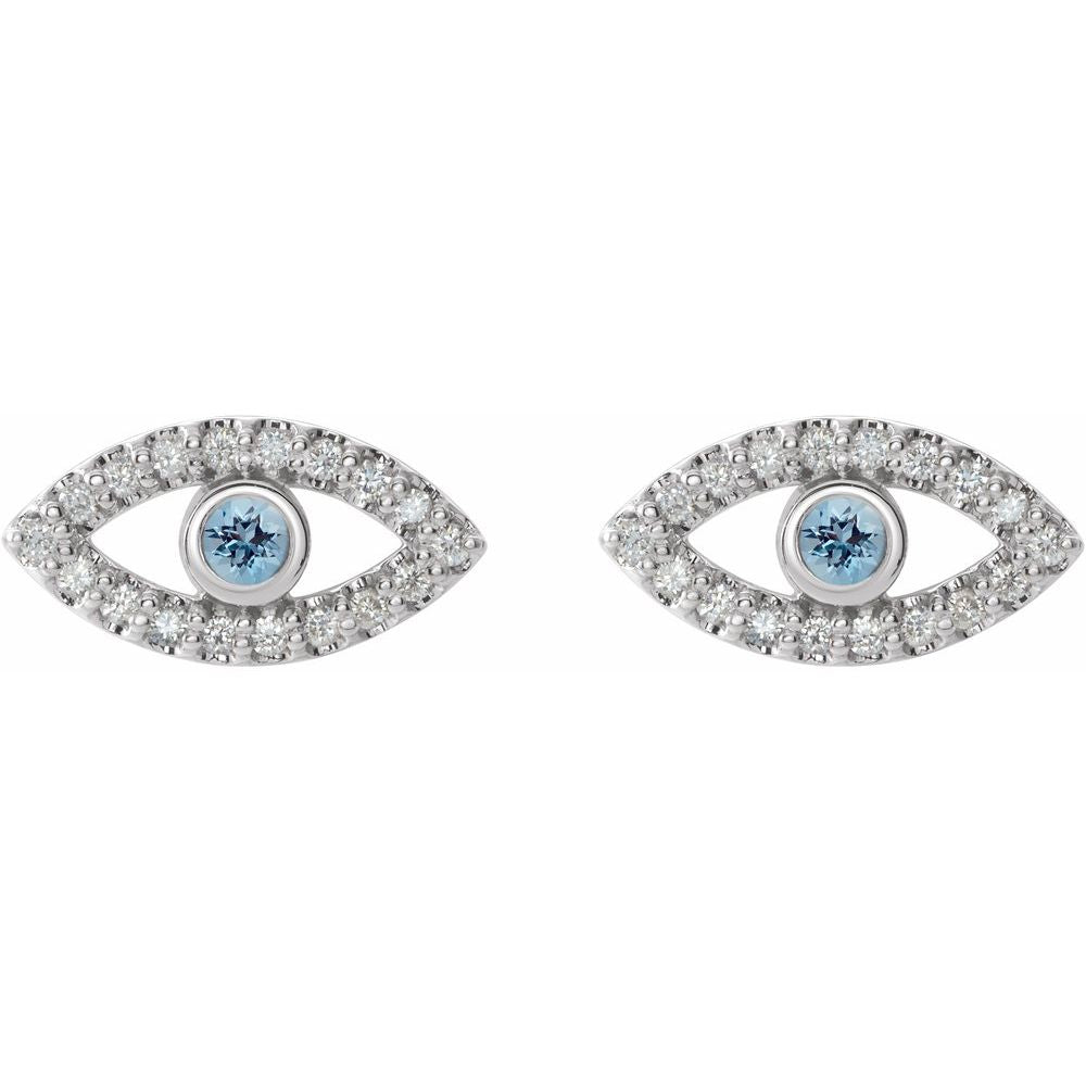 Sterling Silver Aquamarine & White Sapphire Evil Eye Stud Earrings