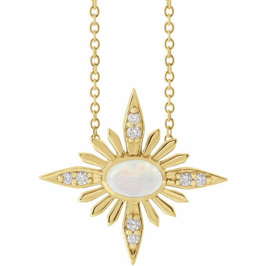 Diamond Star Necklace with Ethiopian Opal in 14K Gold - Award-Winning Design