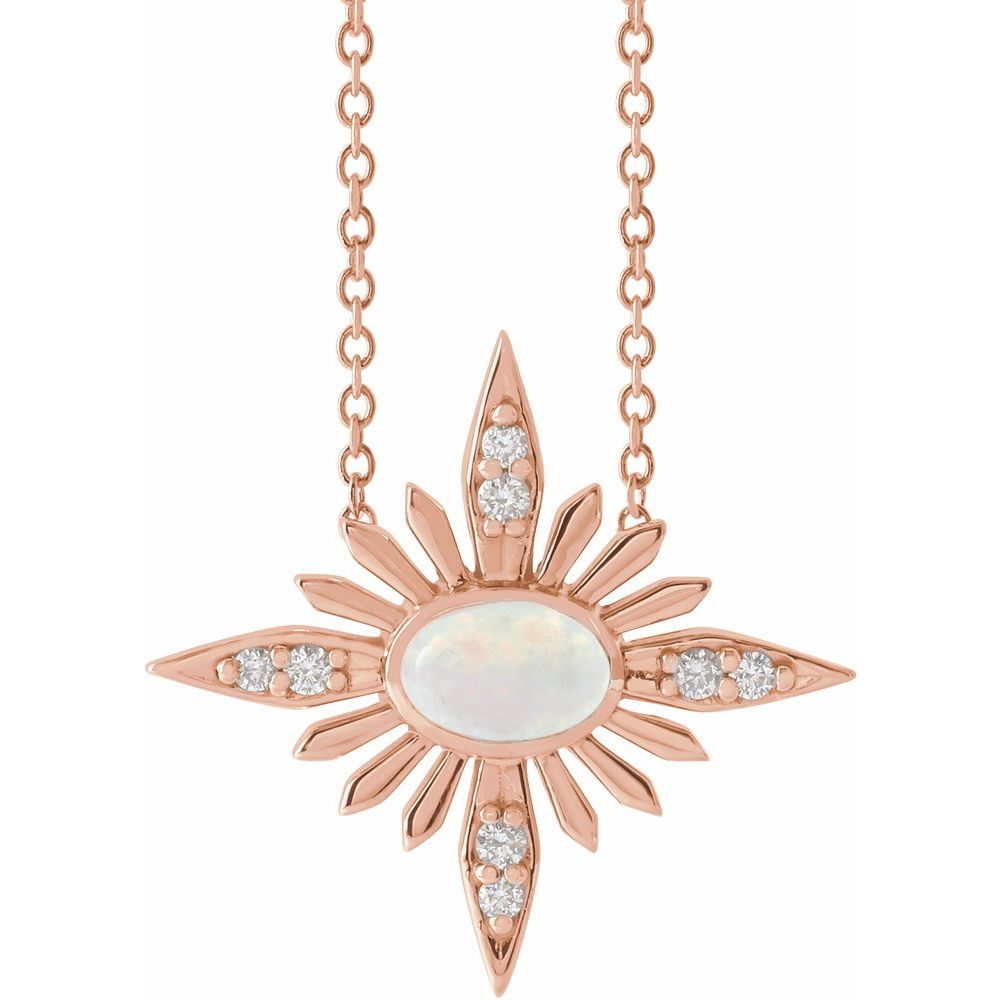 Diamond Star Necklace with Ethiopian Opal in 14K Gold - Award-Winning Design