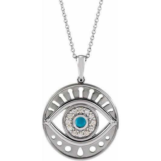 Sterling Silver Turquoise and Diamond Evil Eye Necklace