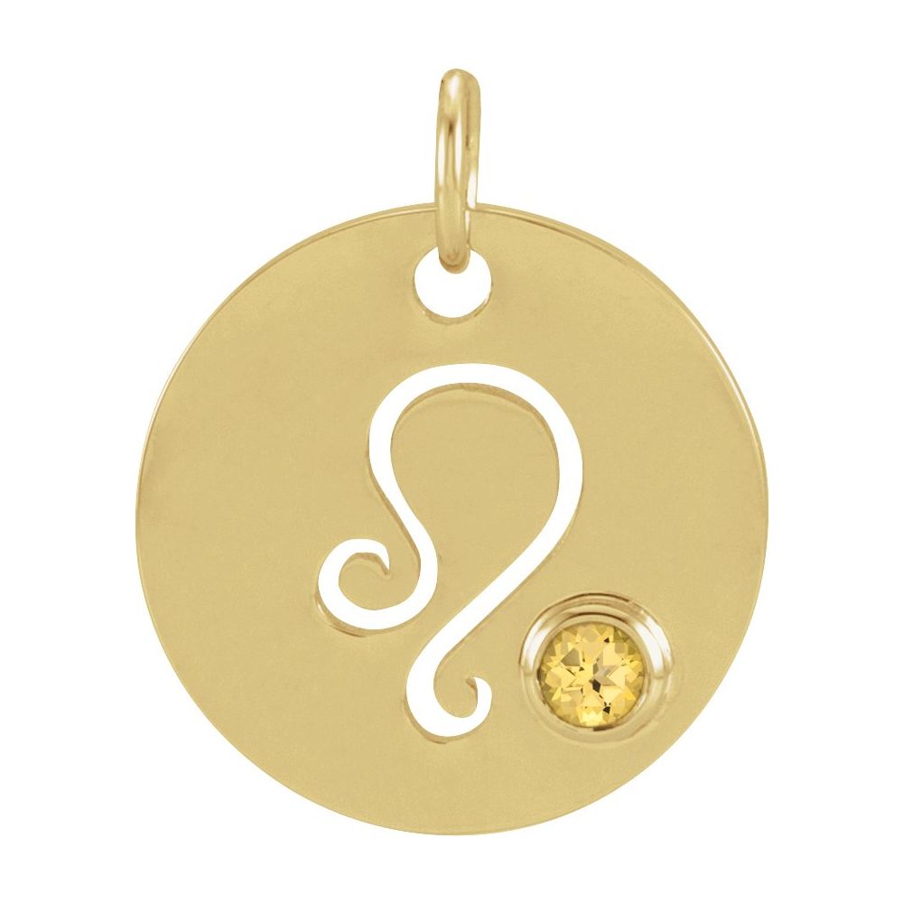 Leo Zodiac Disc Necklace with Natural Citrine in 14K Gold