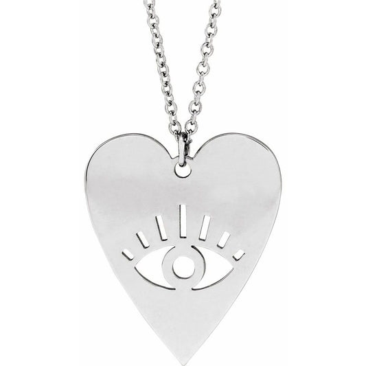 Sterling Silver Evil Eye Heart Necklace - Adjustable 16-18" Protective Pendant