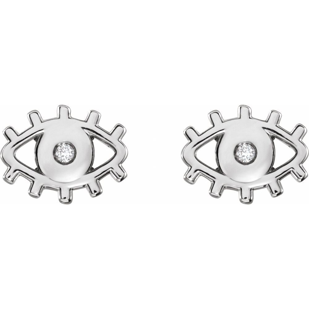 Sterling Silver Diamond Evil Eye Stud Earrings