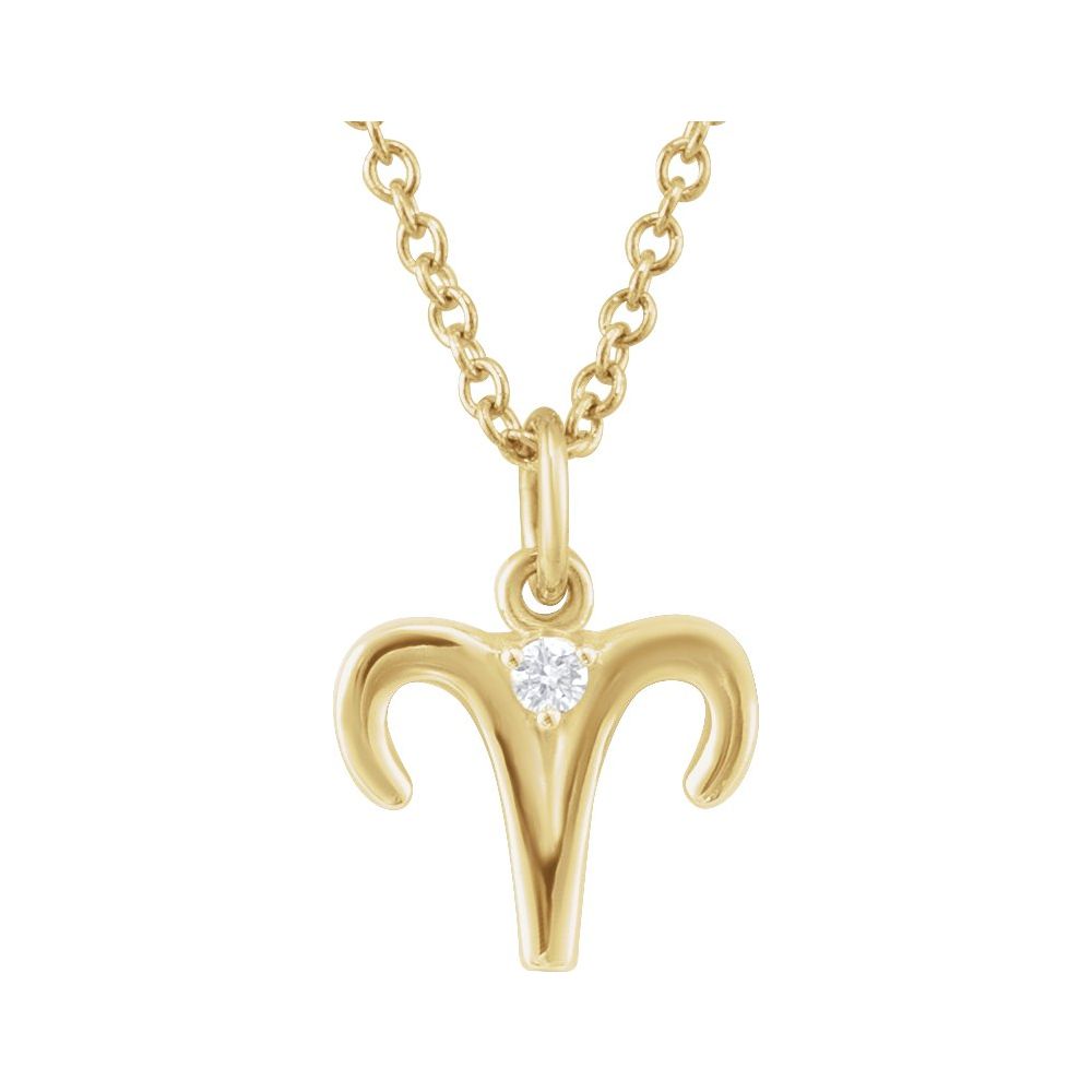 14K Gold Aries Zodiac Necklace with .015 CT Natural Diamond - front view