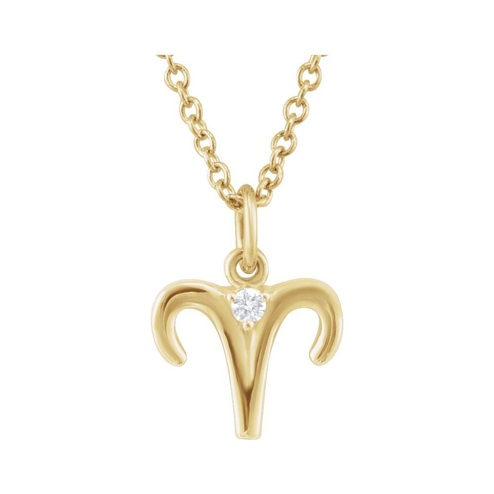 Aries Zodiac Necklace with .015 CT Natural Diamond - 14K Solid Gold