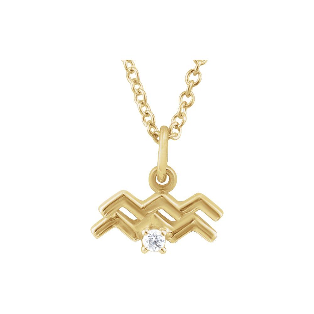 Aquarius Zodiac Necklace in 14K Solid Gold with Natural Diamond – Adjustable 16-18''