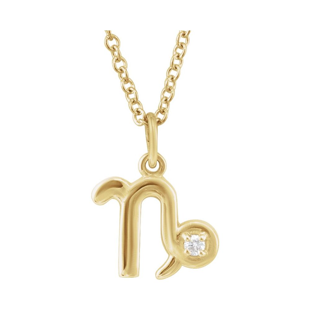 Capricorn Zodiac Necklace with .015 CT Natural Diamond in 14K Solid Gold