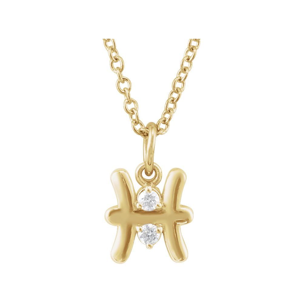 Pisces Zodiac Necklace in 14K Solid Gold with Natural Diamond – Adjustable 16-18''