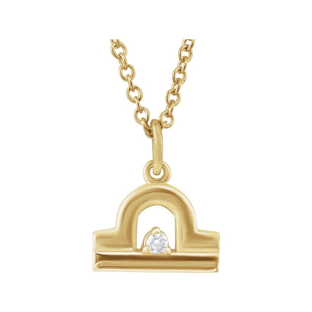 Libra Zodiac Necklace in solid 14K Gold with Diamond – Adjustable 16-18''