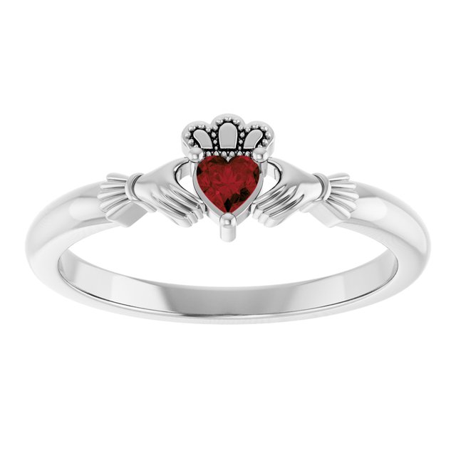 Sterling Silver Natural Mozambique Garnet Claddagh Ring