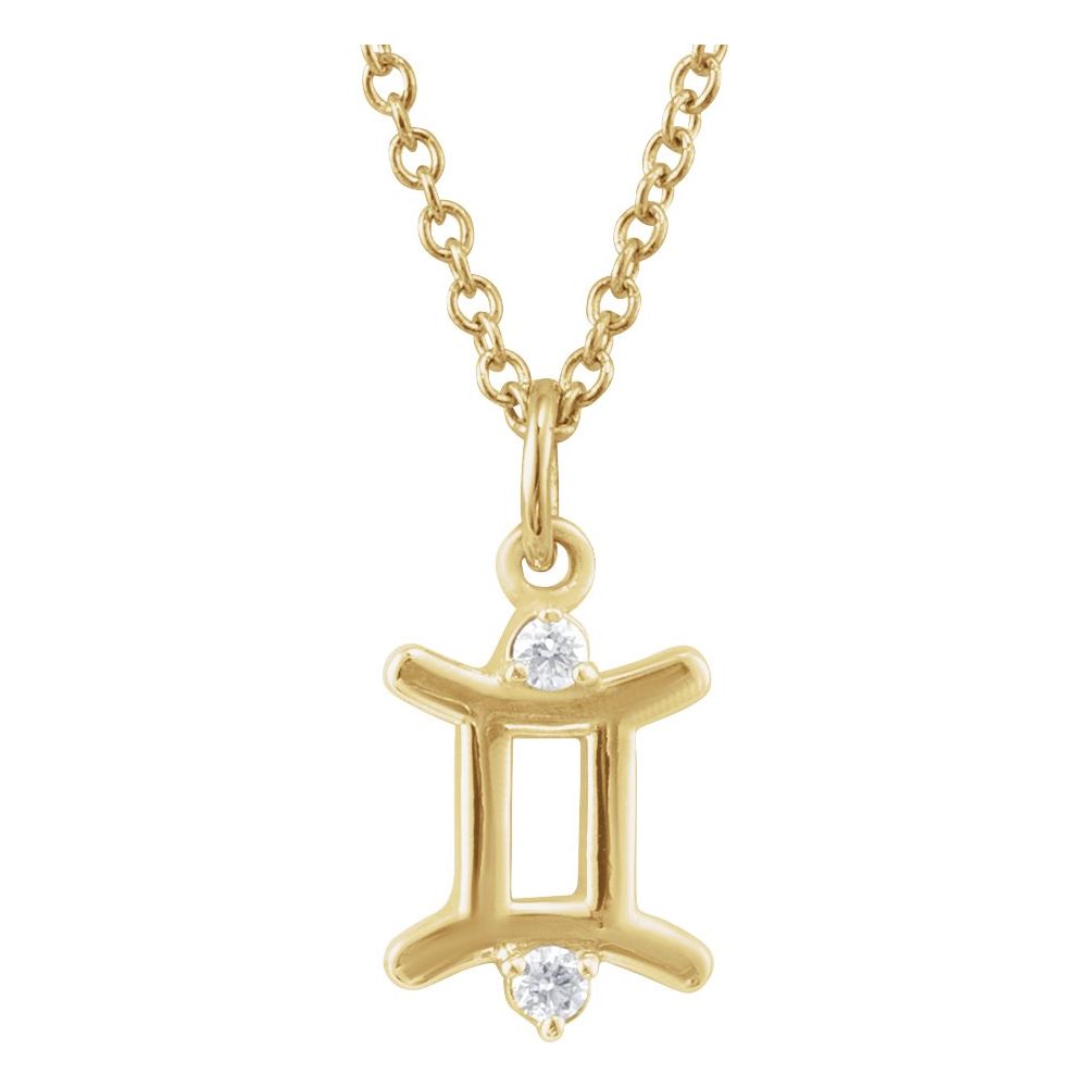 Gemini Zodiac Necklace with Natural Diamonds – 14K Solid Gold, 16-18''